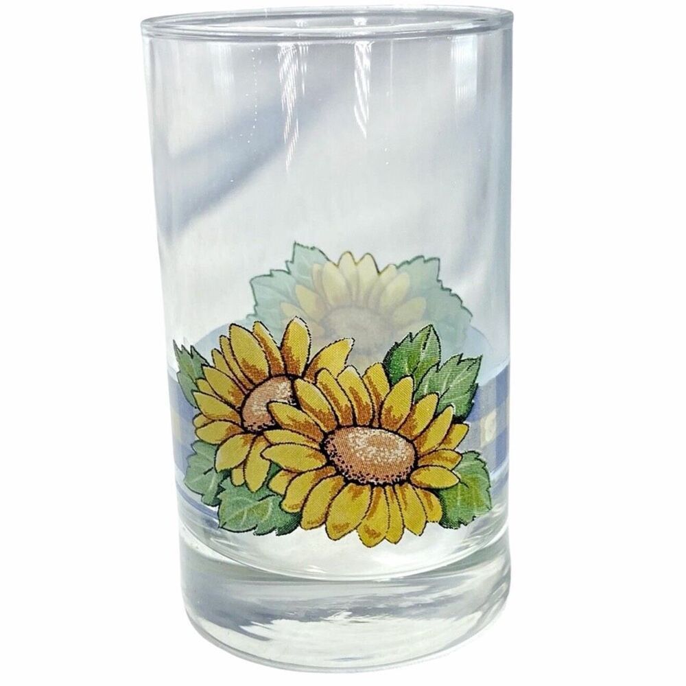 Vintage Crisa Libbey Sunflower Juice Glasses Set of 6 | 7 oz Floral Tumblers | 4 - Picture 4 of 5